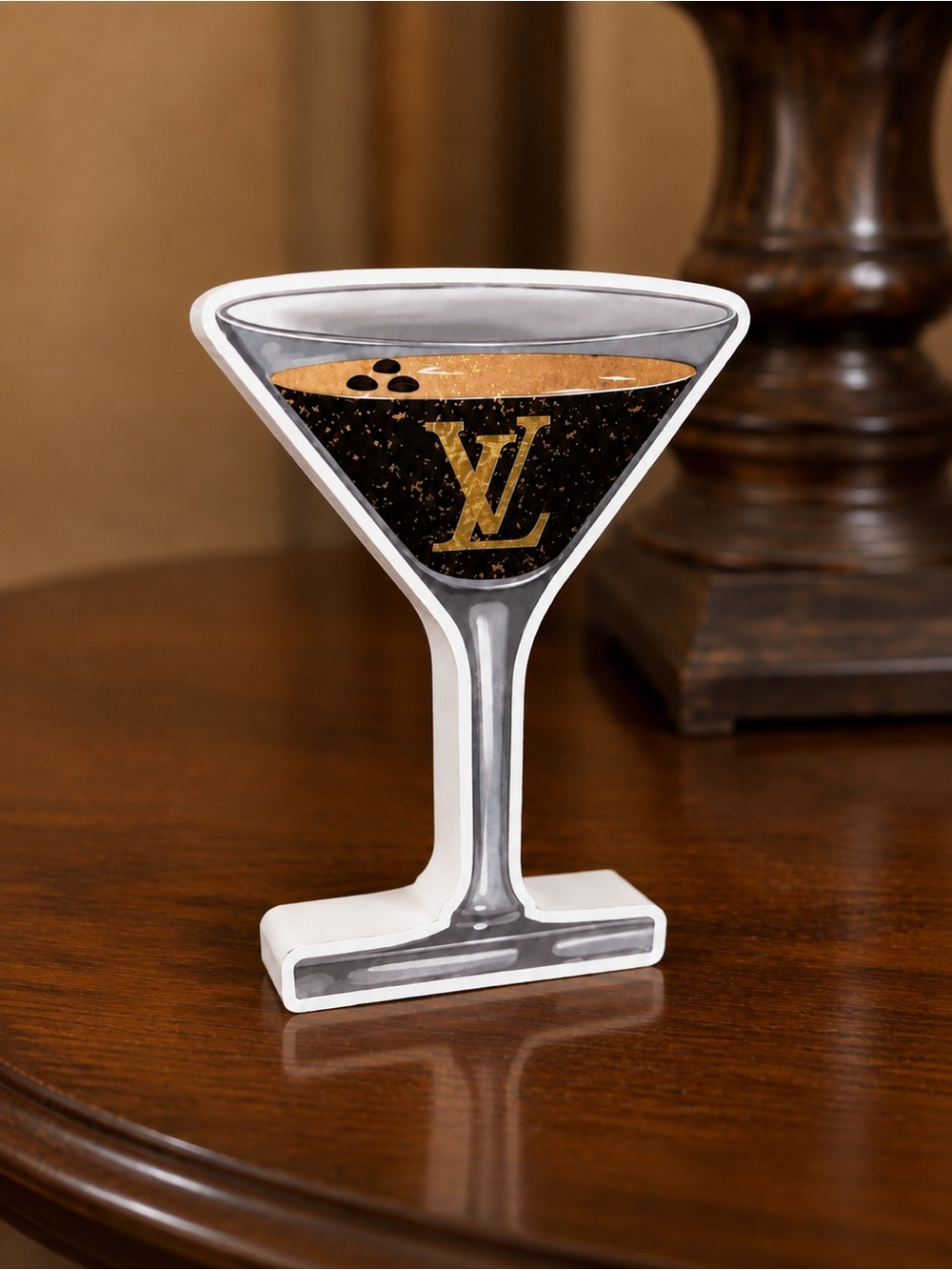 Louis Vuitton Black & Gold Martini Glass Wood Accent
